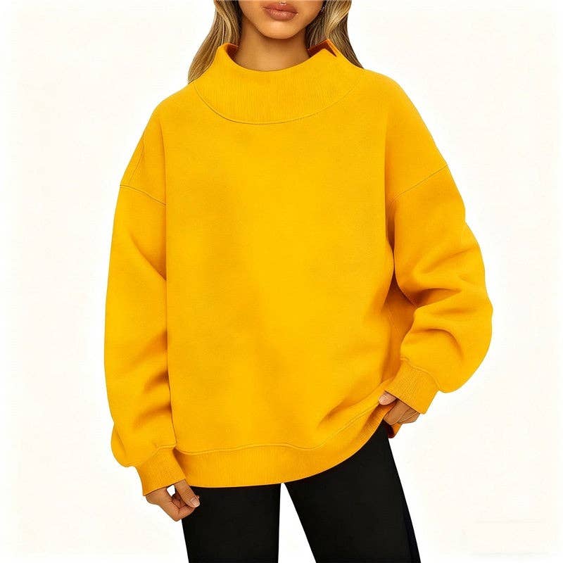 Solid Color High Neck Fleece Sweatshirt: GRAY BLUE / S