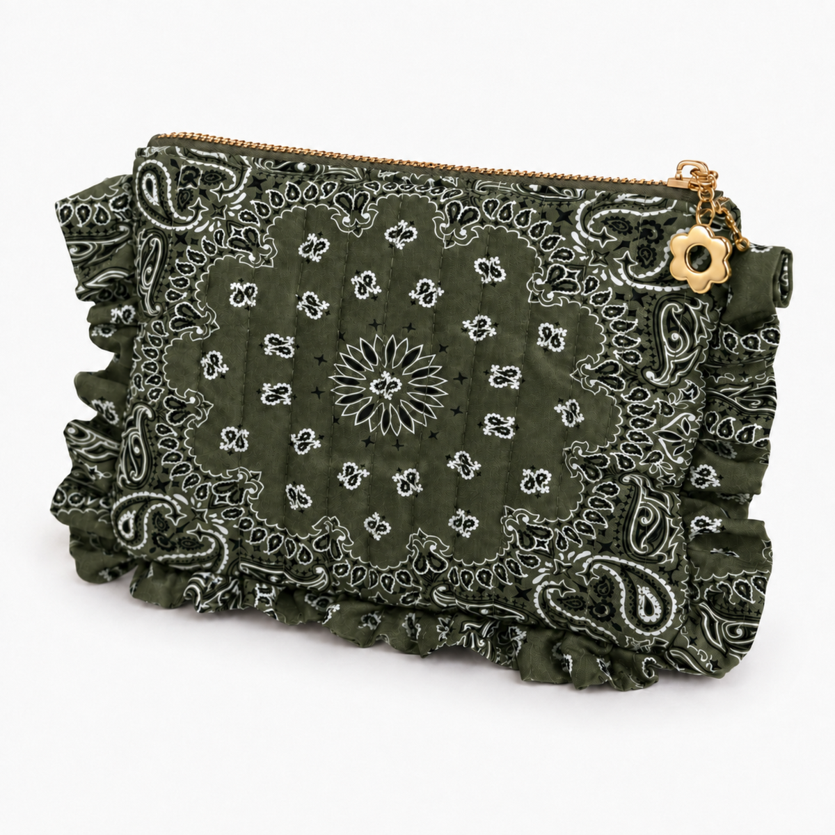 Ellison+Young Bandana Ruffle Everything Pouch, Quilted Cosmetic Case: Butter Yellow