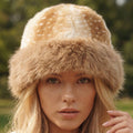 Deer Fawn Print Marled Fur Trim Bucket Hat: LBR