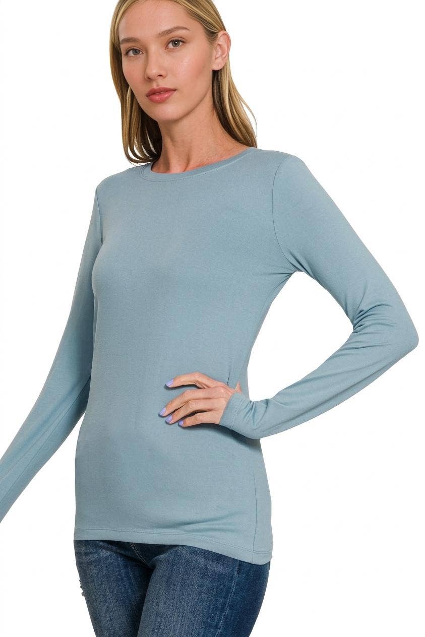 `Microfiber Long Sleeve Basic Tee Zenana: BRIGHT MAUVE-156598 / XL