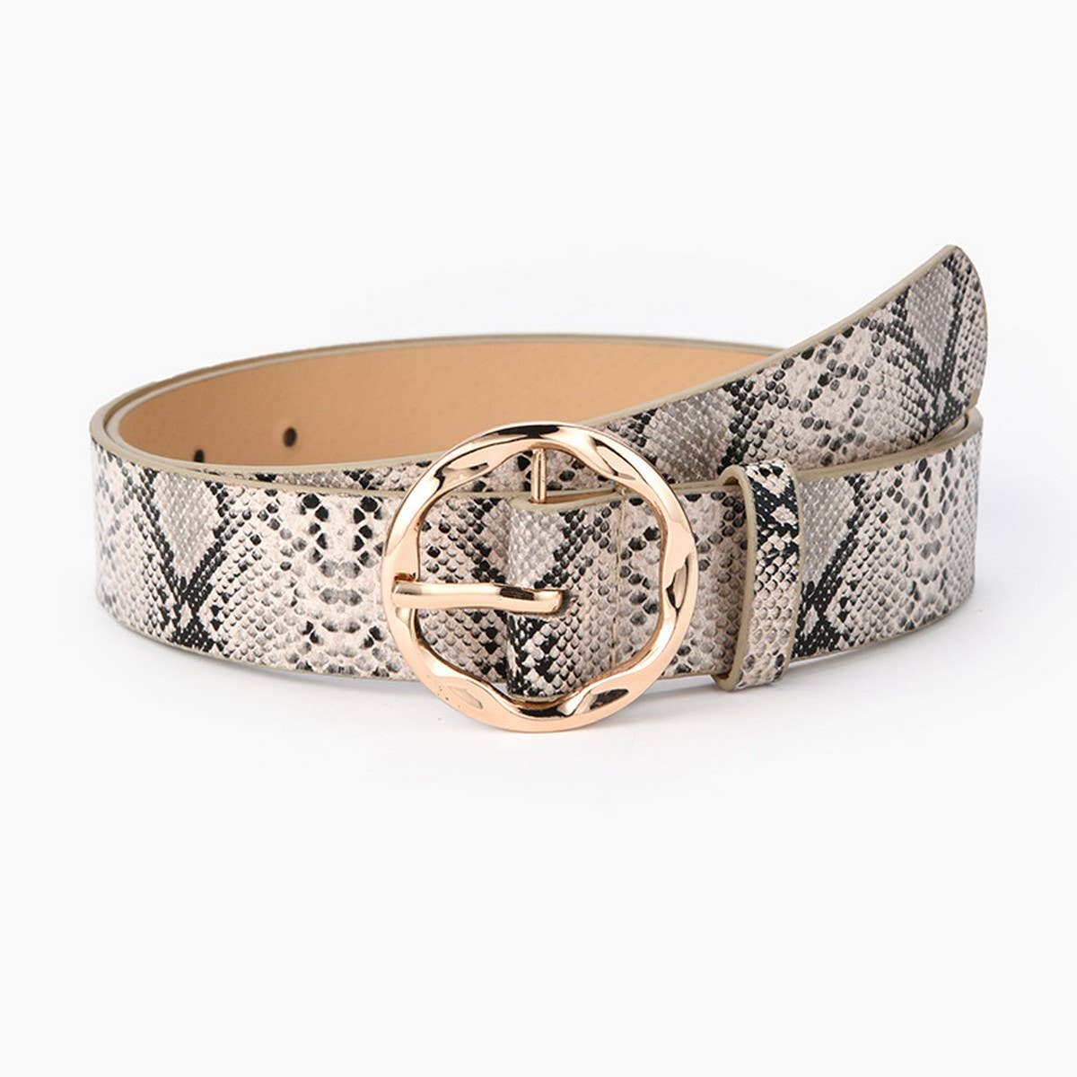 CWABE0384_SNAKE PRINT LEOPARD ZEBRA PRINT MILK PRINT BELT: KHAKI / (OS) 1