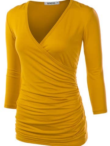 3/4 Sleeve Tank Tops Deep V-Neck Surplice Wrap: GREY / (L) 1