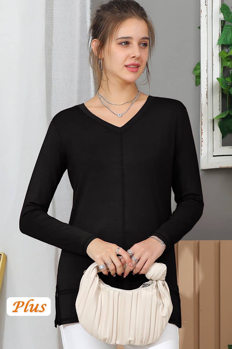 CWTTL1473_Casual V-Neck Loose Fit Long Sleeve Tops: White / (S) 1
