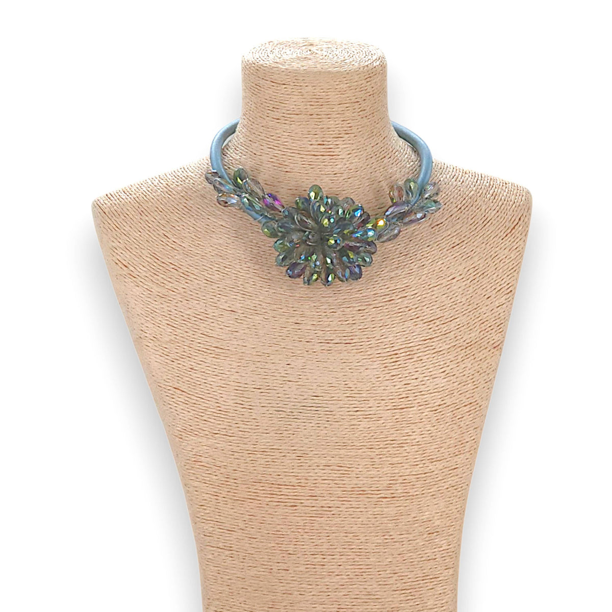 Chunky Blue Boho Flower Collar Statement Choker Necklace
