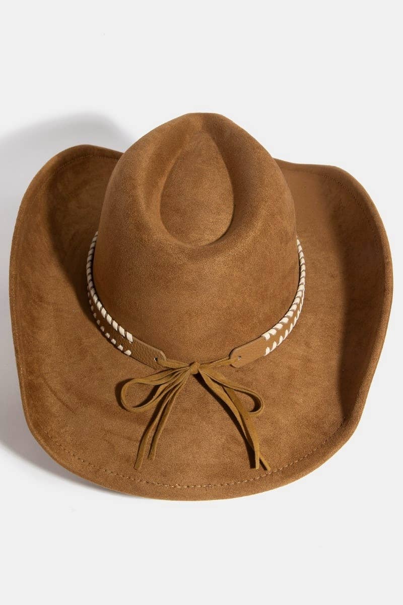 Braided Strap Faux Suede Western Cowboy Hat: BR