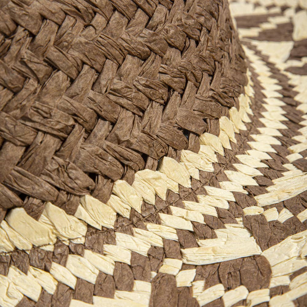 Aztec Patterned Brim Two Tone Straw Cowboy Hat: BR