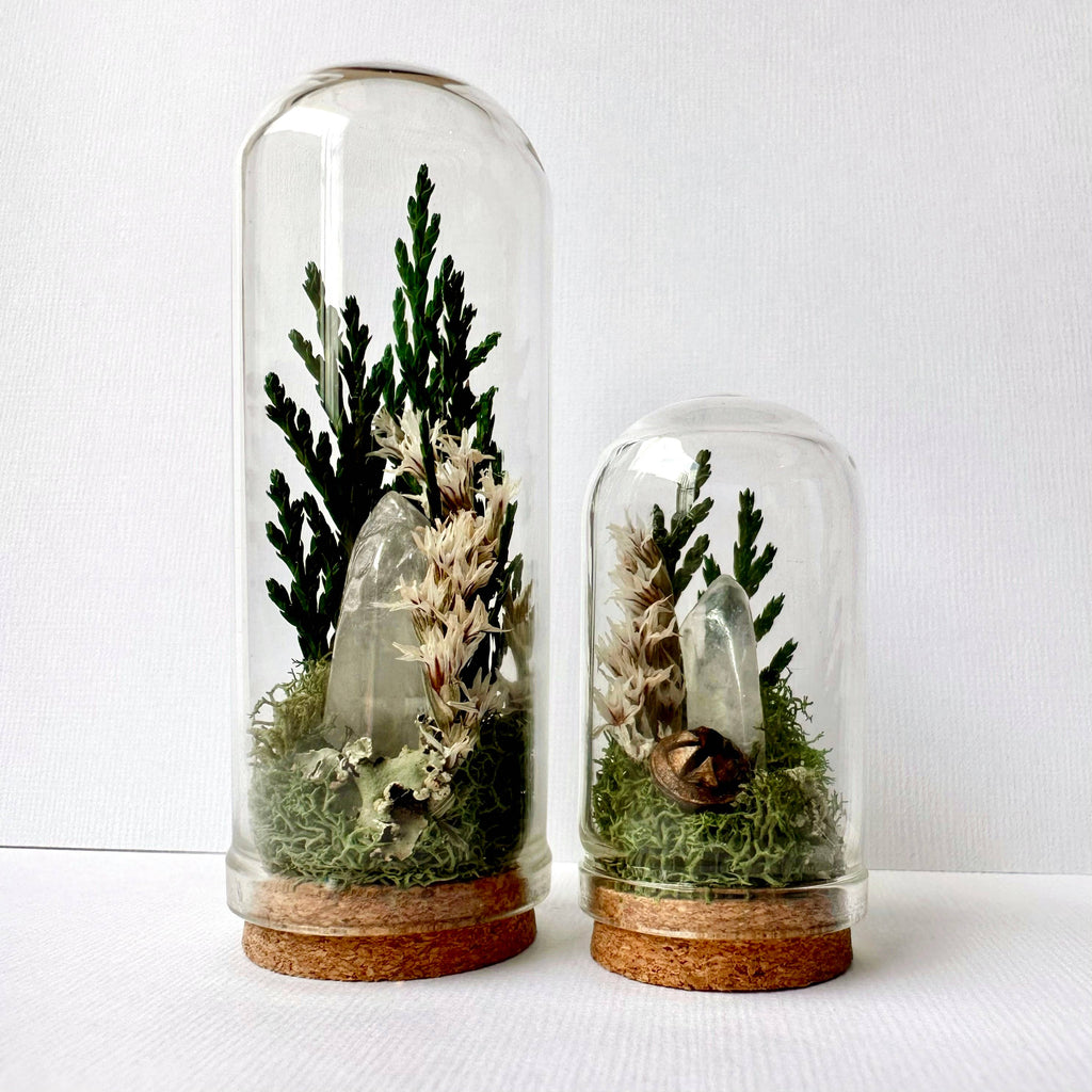 Moonlight Mini Crystal Fairy Terrarium Floral Glass Cloche: 1.75"