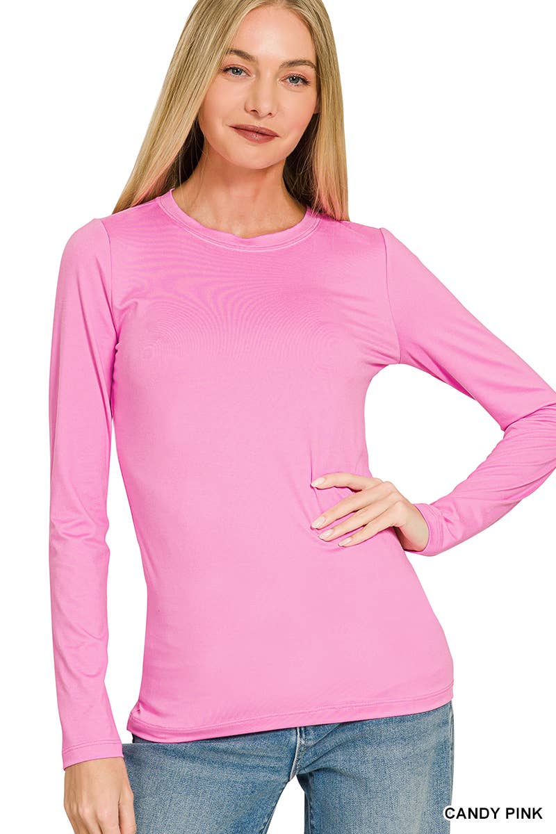 `Microfiber Long Sleeve Basic Tee Zenana: BRIGHT MAUVE-156598 / L