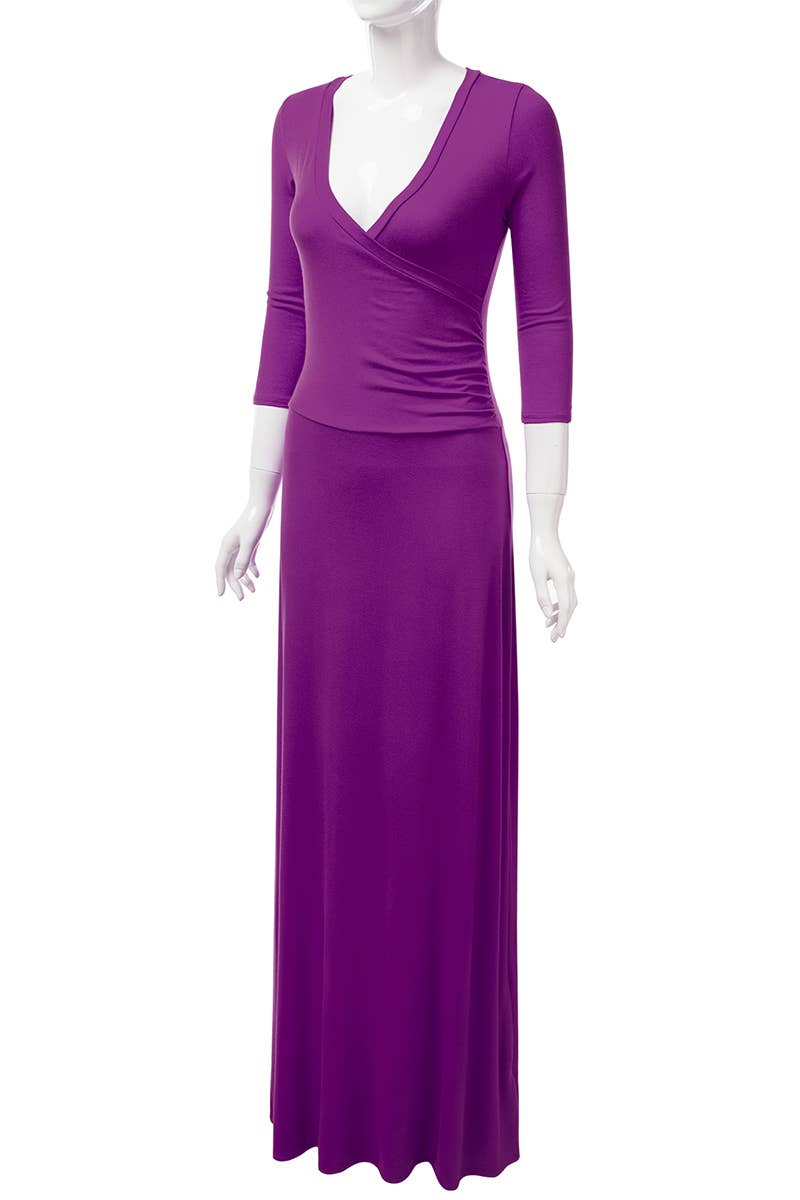 AWDMD283_3/4 Sleeve Knit Long Dress: VIOLET / (M) 1