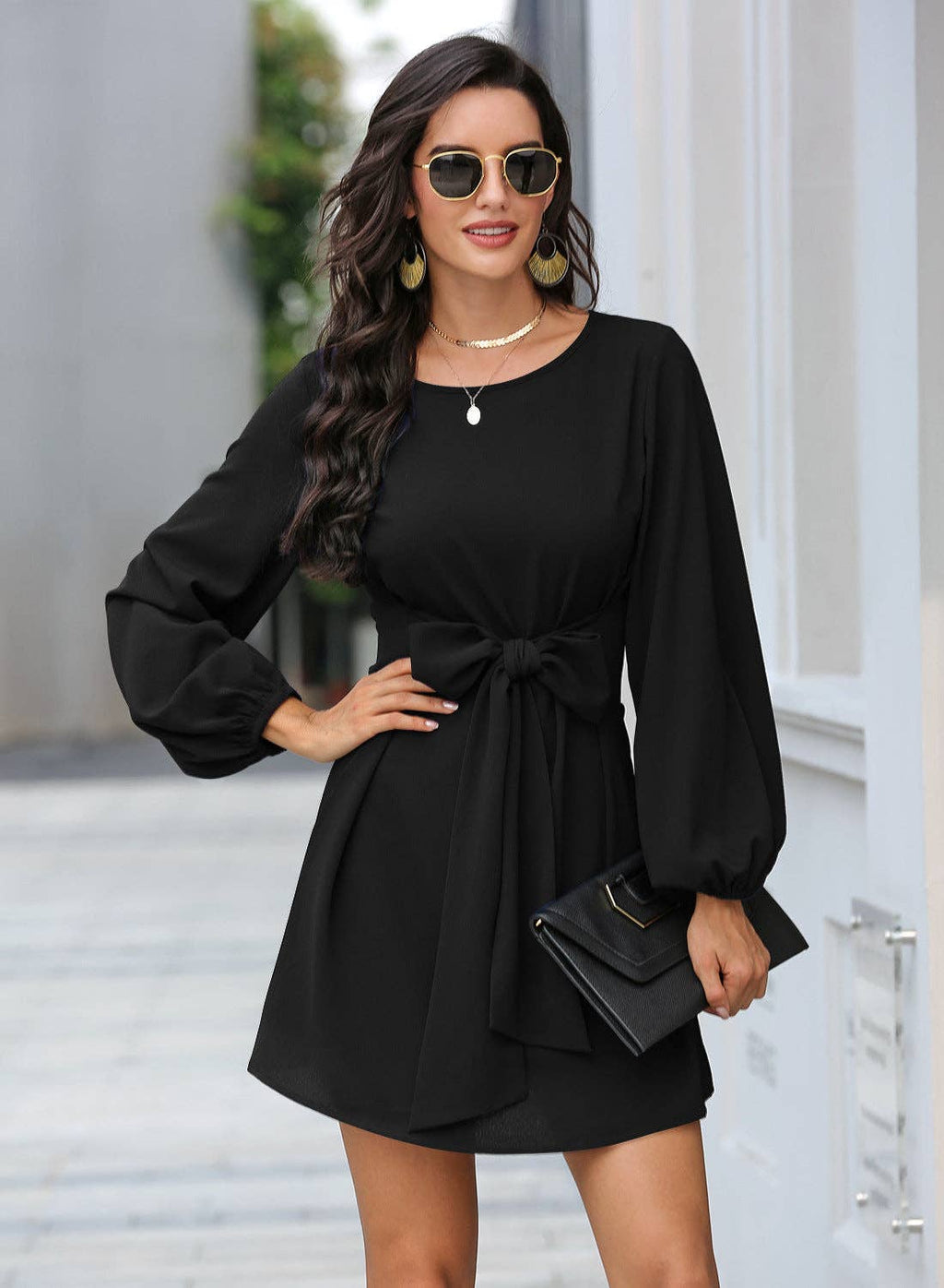 Long Sleeve Mini Dress: Blue / Small