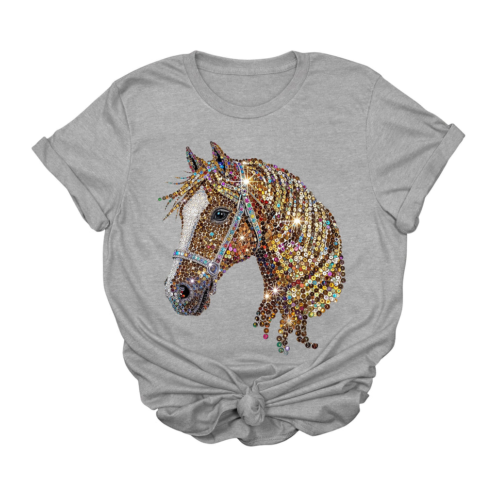 Sequin Diamond Horse Graphic Tee | Glam Western Cowgirl Bling T-Shirt: Natural / L