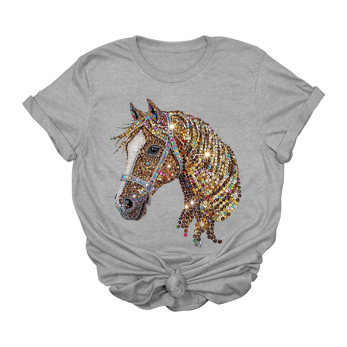 Sequin Diamond Horse Graphic Tee | Glam Western Cowgirl Bling T-Shirt: Natural / L