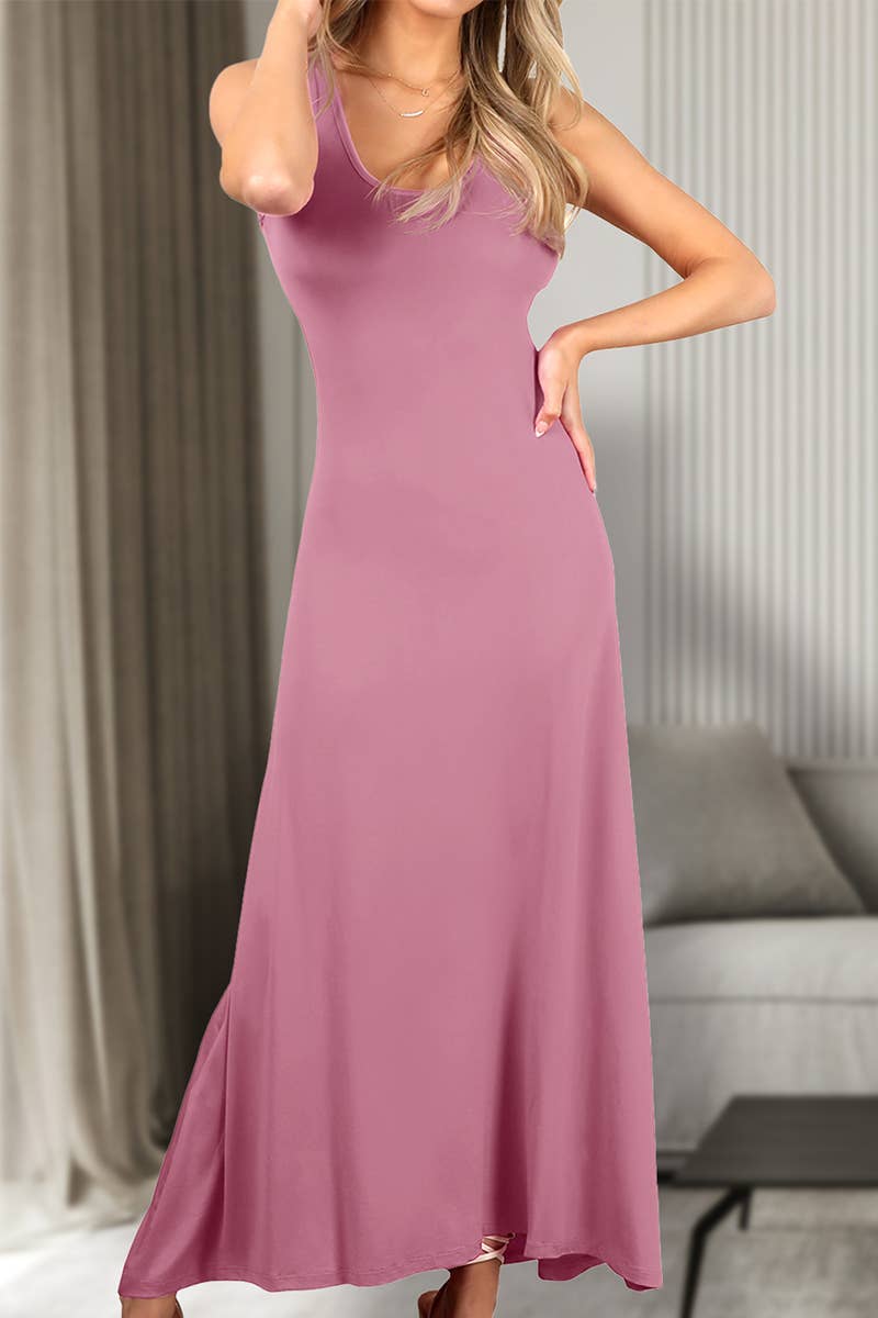 AWDMD283_3/4 Sleeve Knit Long Dress: Black / (M) 1