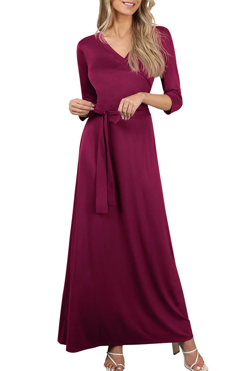 AWDMD283_3/4 Sleeve Knit Long Dress: Black / (L) 1