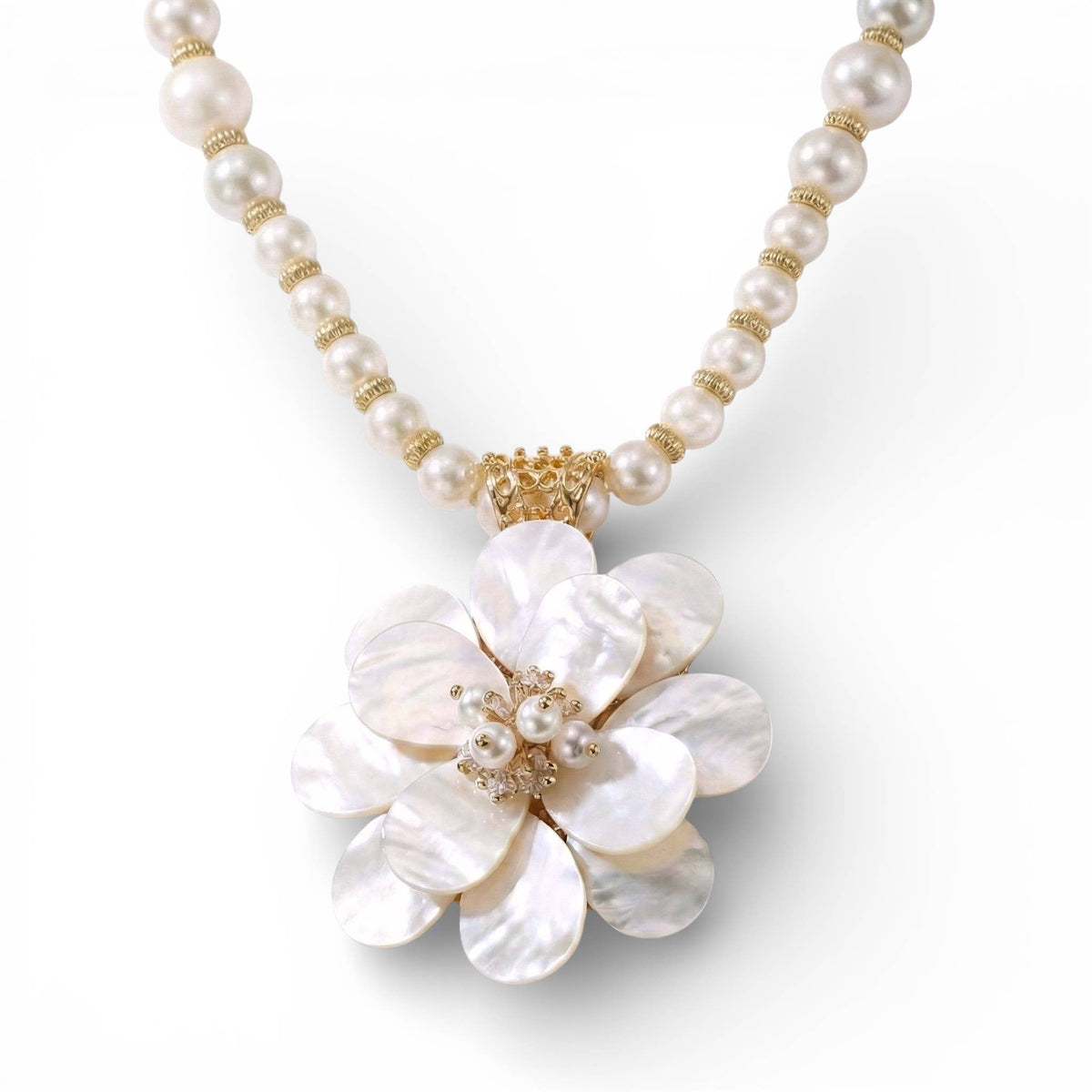Coastal Mother of Pearl Flower Necklace | Statement Jewelry