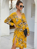Long Sleeve Dresses: Yellow / Large
