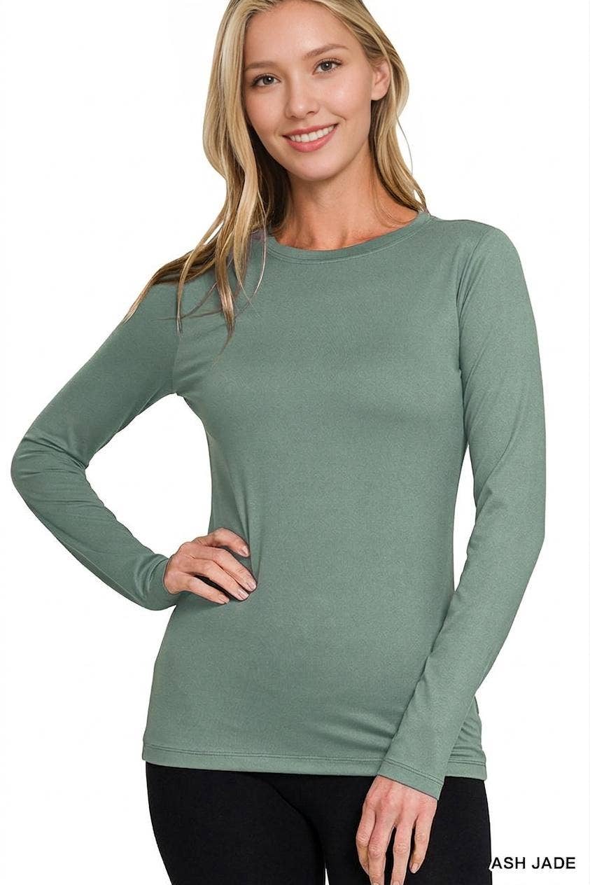 `Microfiber Long Sleeve Basic Tee Zenana: BRIGHT MAUVE-156598 / S