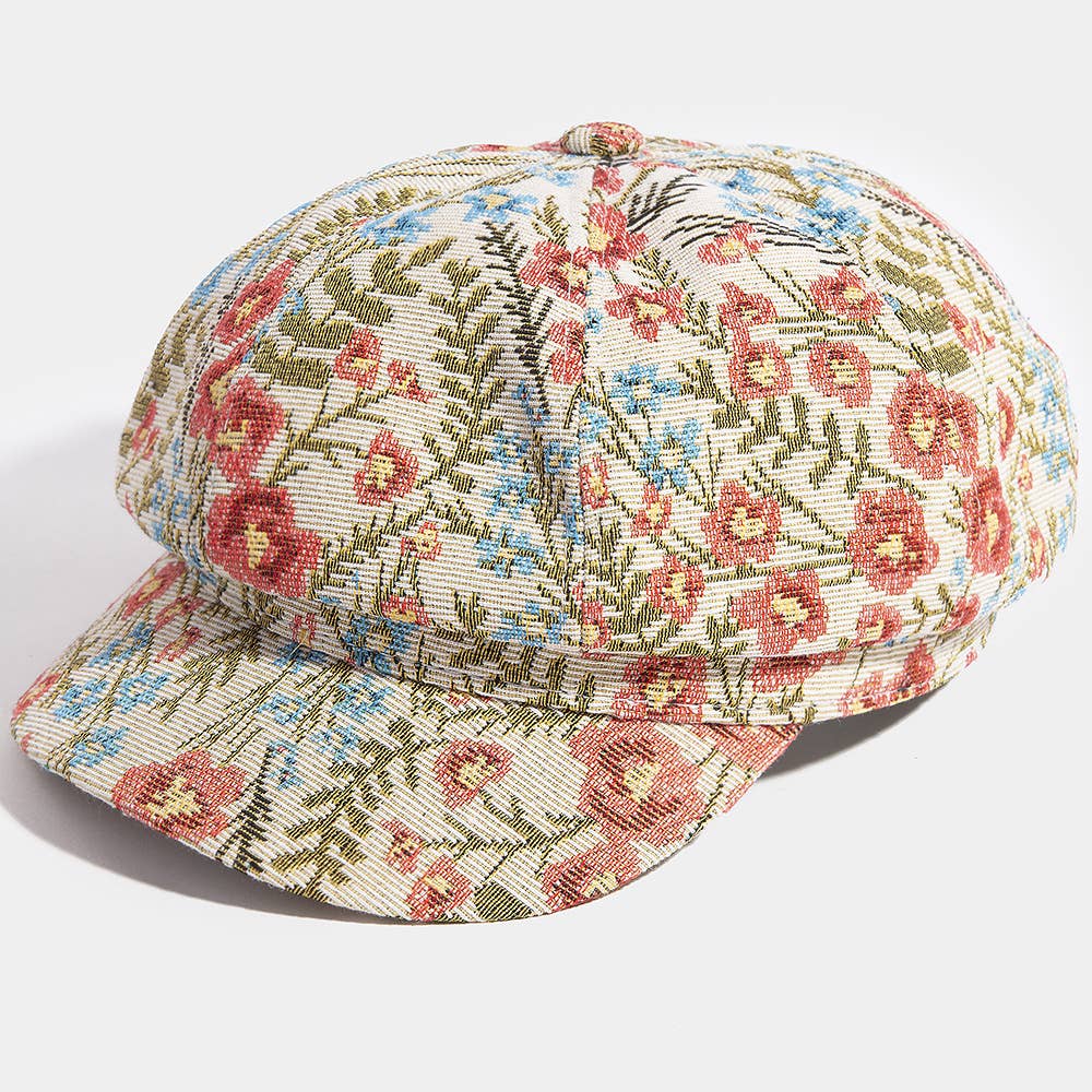 Floral Tapestry Newsboy Cabbie Hat: MULTI