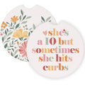 She Hits Curbs Flowers Funny Car Coaster Set