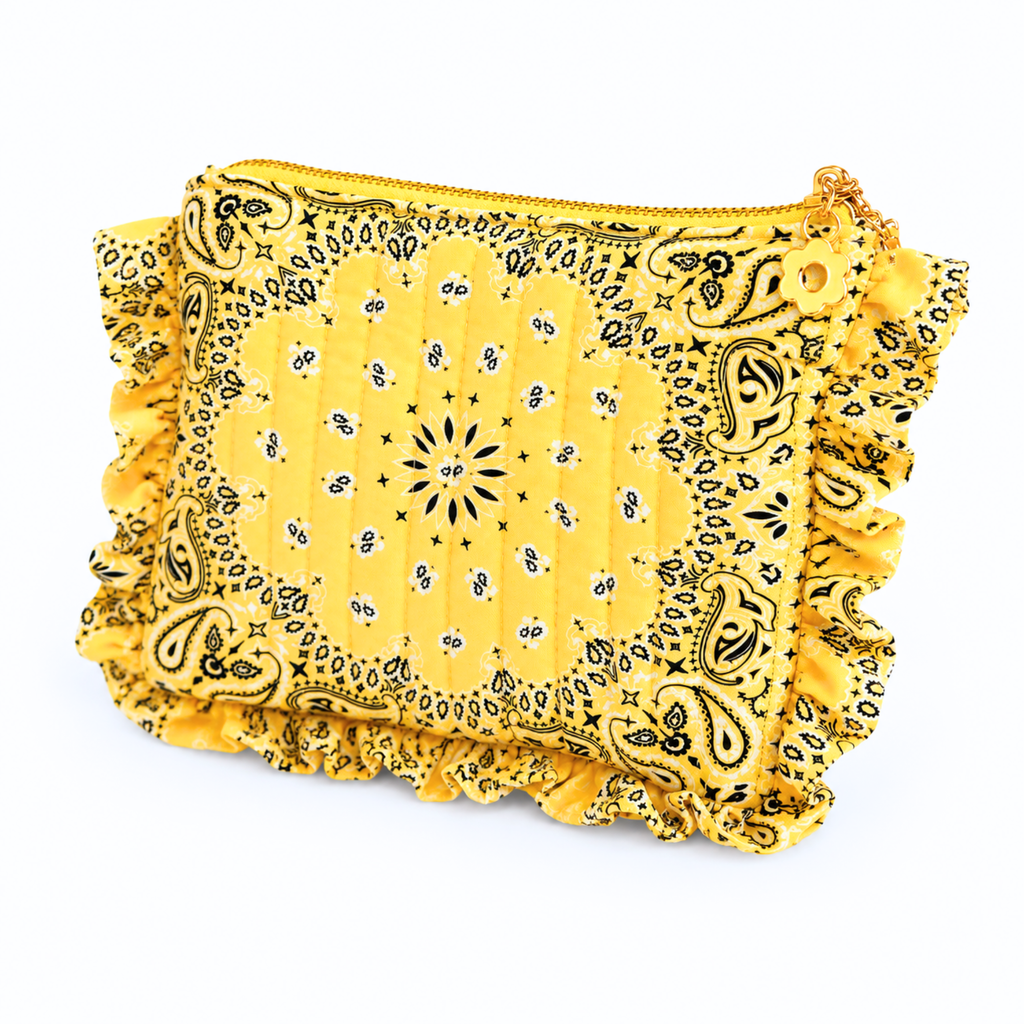 Ellison+Young Bandana Ruffle Everything Pouch, Quilted Cosmetic Case: Indie Pink