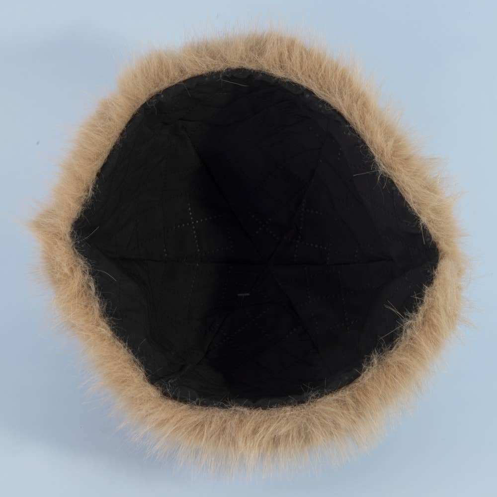 Deer Fawn Print Marled Fur Trim Bucket Hat: LBR