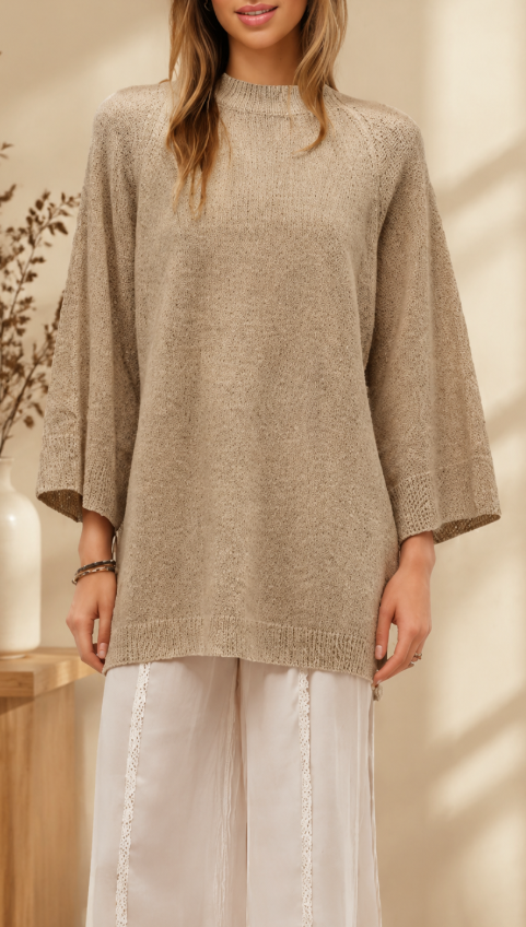 Oversized Crew Neck Knit Sweater Casual Loose Pullover Top: Black / 100%Polyester / S