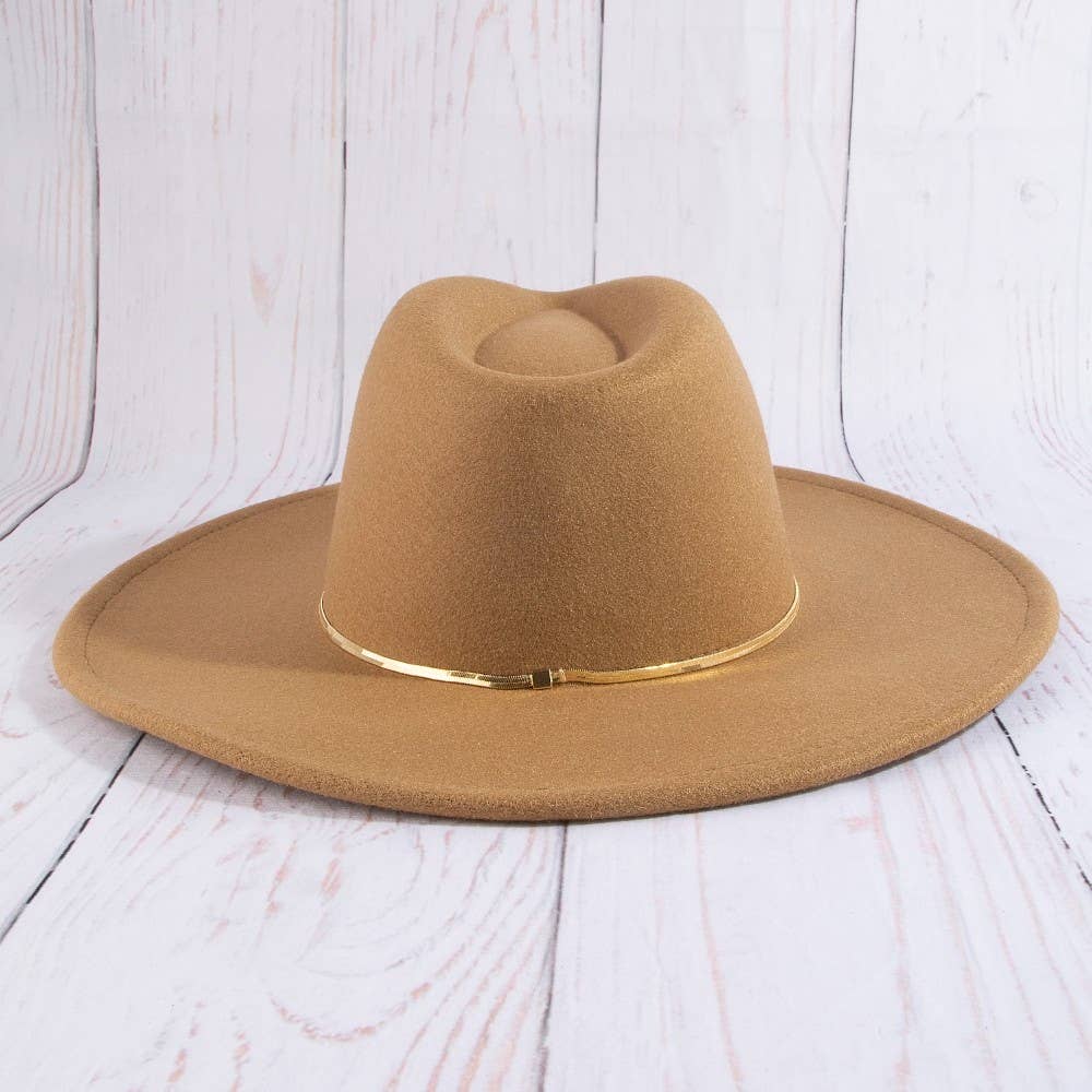 Flat Brim Herringbone Chain Fedora Fashion Hat: IV