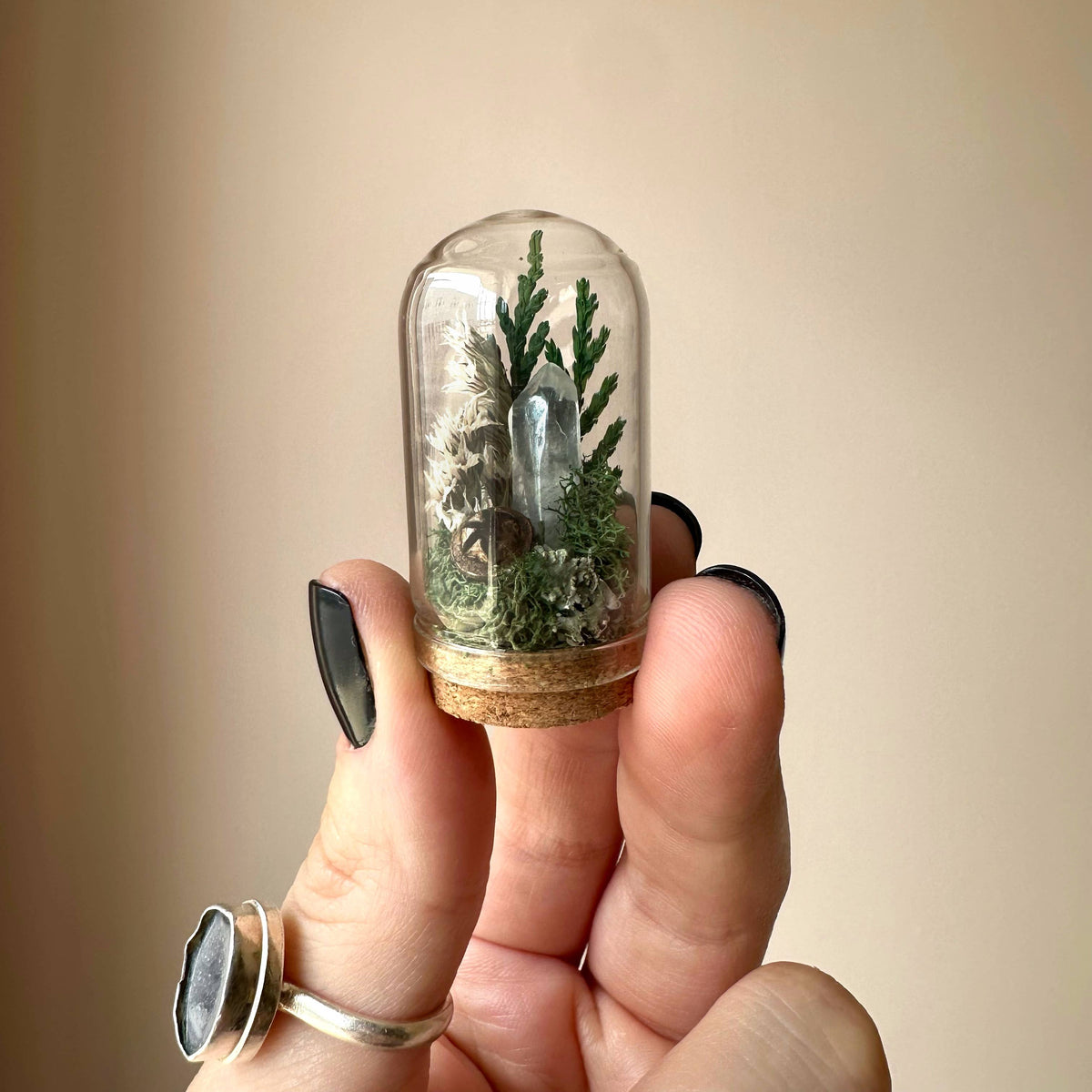 Moonlight Mini Crystal Fairy Terrarium Floral Glass Cloche: 1.75"
