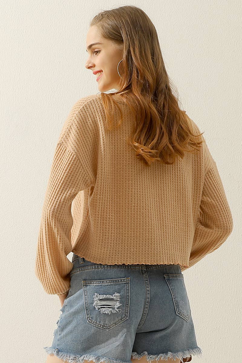 CWTTL1469_V-Neck Long Sleeve Knit Top: Black / (XL) 1