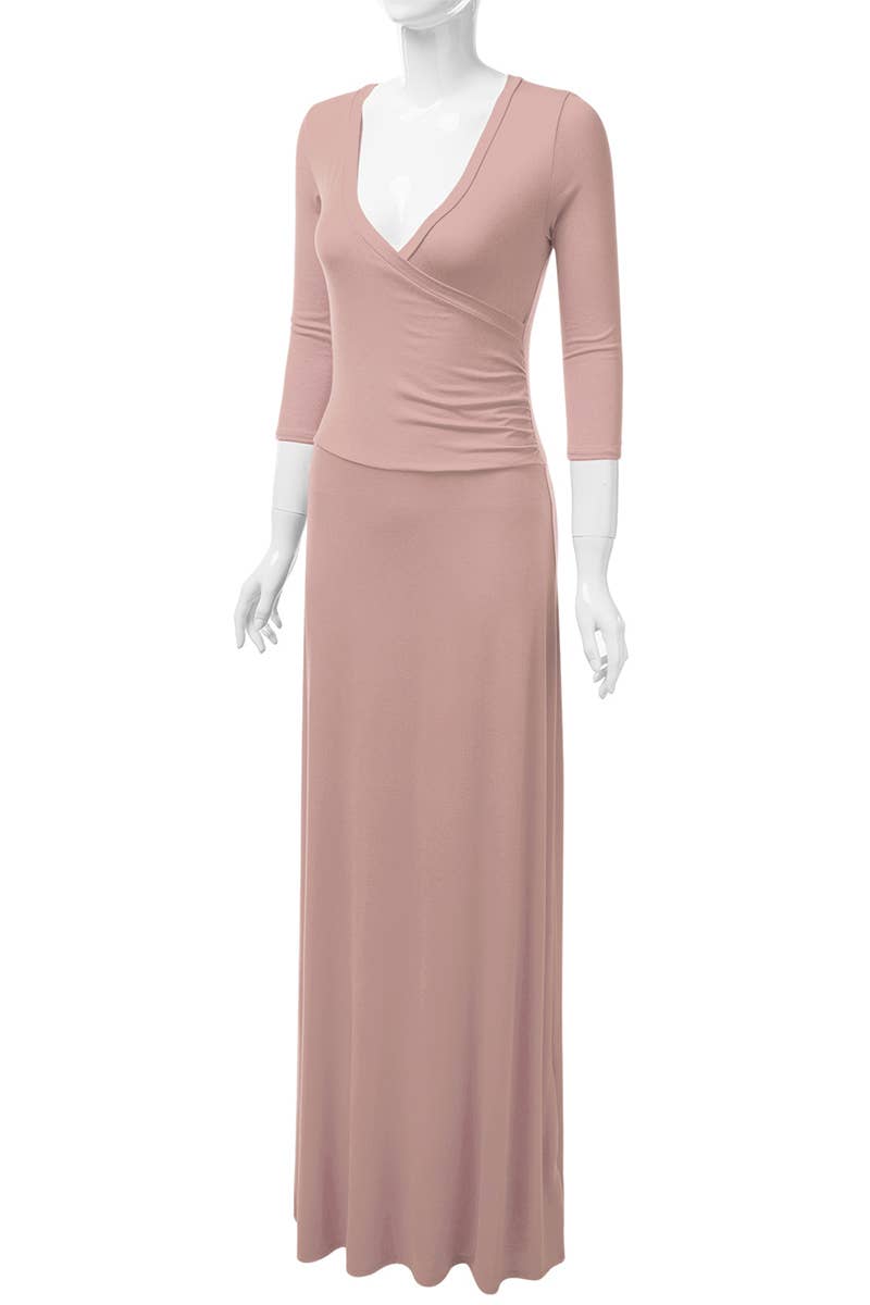 AWDMD283_3/4 Sleeve Knit Long Dress: VIOLET / (M) 1