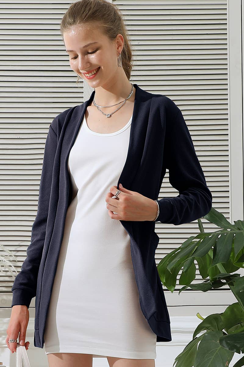 CWOCAL532_LONG SLEEVE SHORT ROVE CARDIGAN WITH POCKETS: BLACKWHITEPLAID / (S) 1