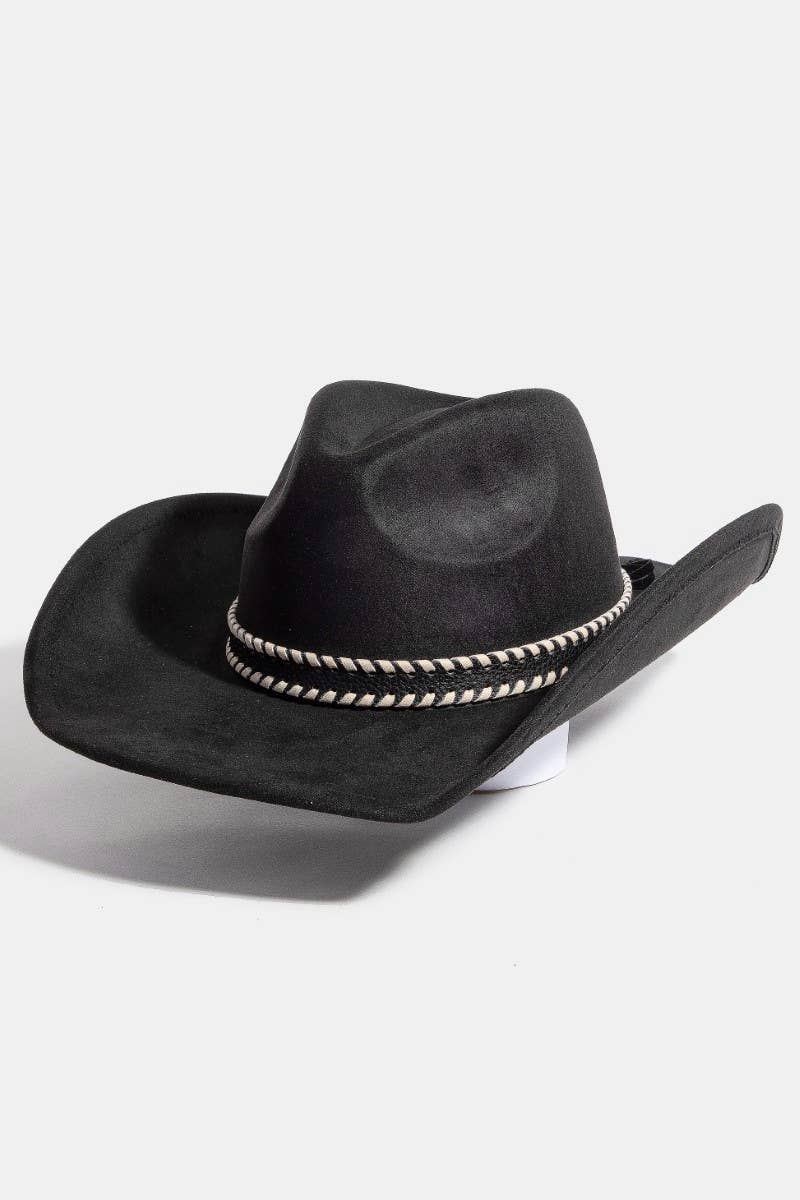 Braided Strap Faux Suede Western Cowboy Hat: BR