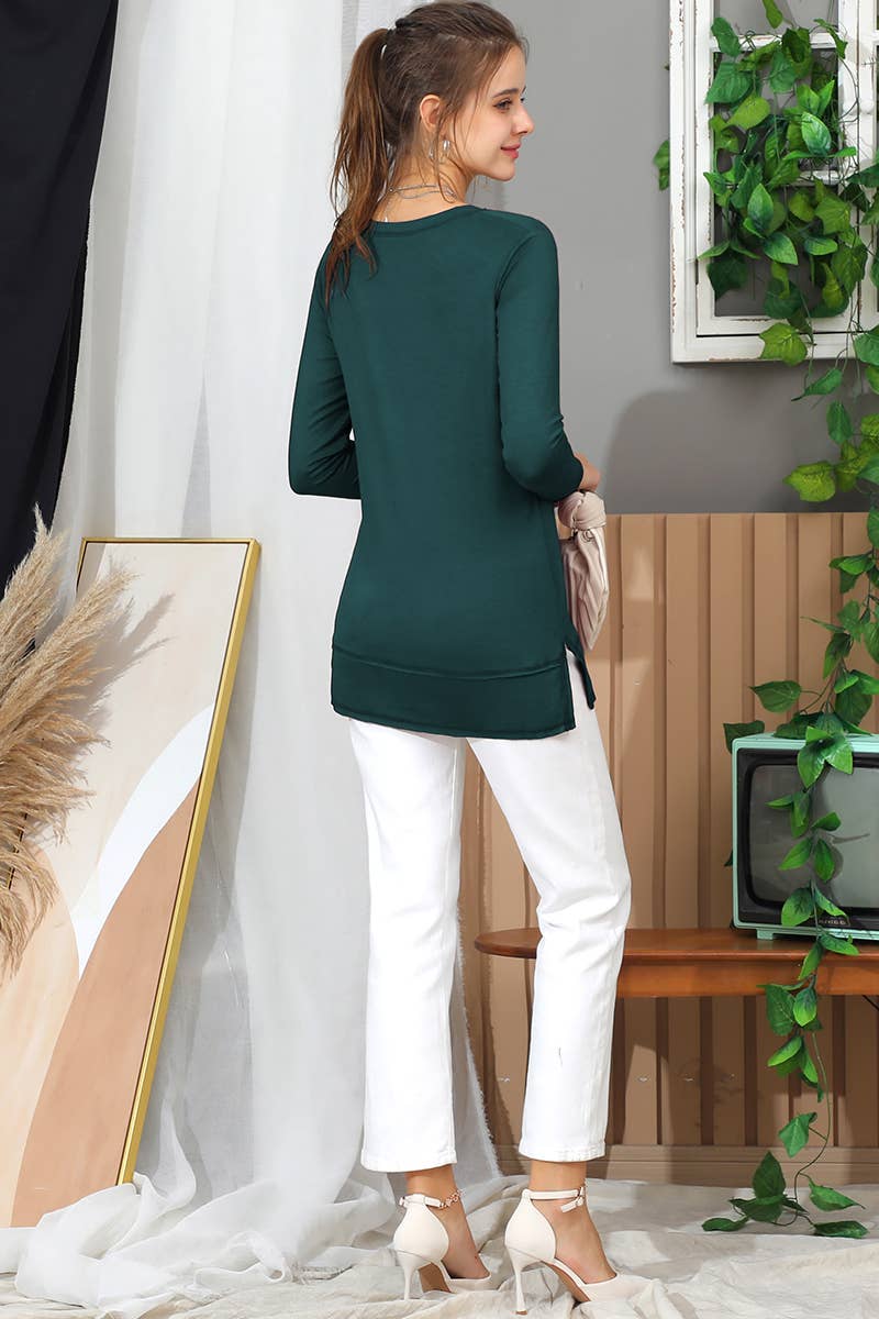 CWTTL1473_Casual V-Neck Loose Fit Long Sleeve Tops: NAVY / (S) 1