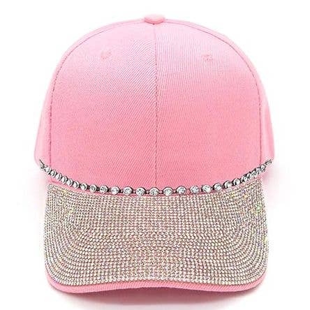 Pink Rhinestone Visor Patch w Chain Baseball Cap: Silver