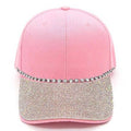 Pink Rhinestone Visor Patch w Chain Baseball Cap: Silver