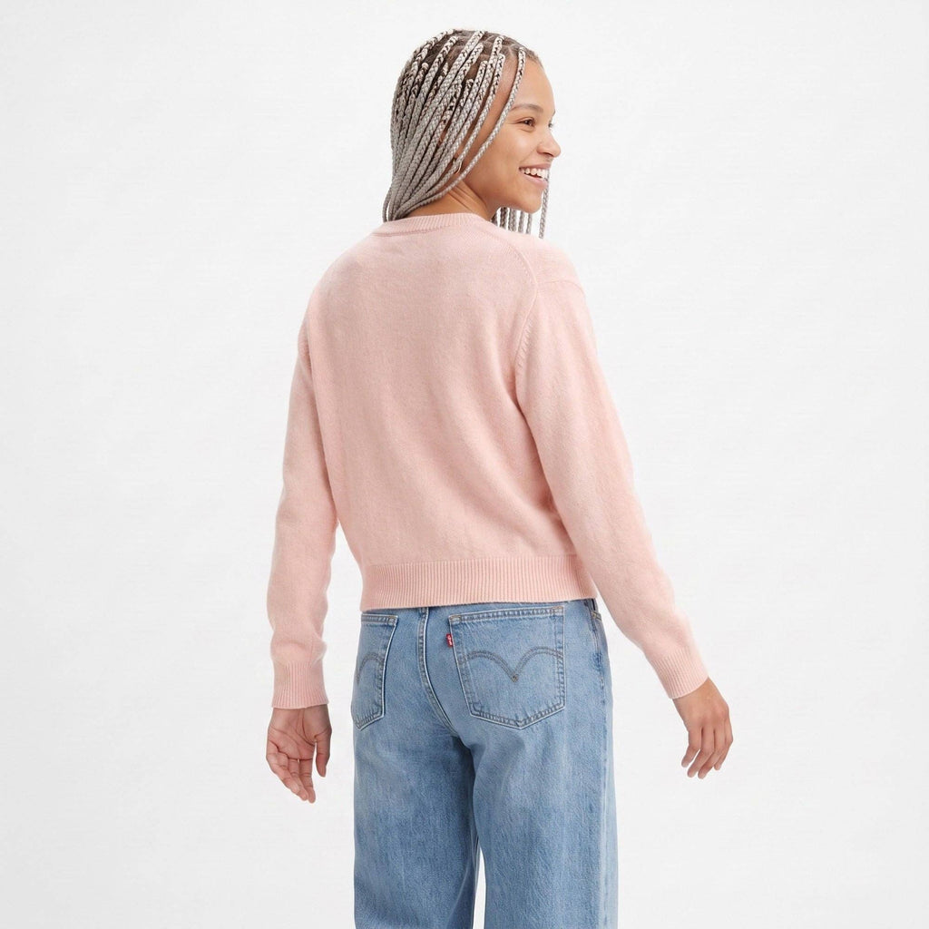 Crewneck Button-Front Knit Cardigan Sweater: Red / Small