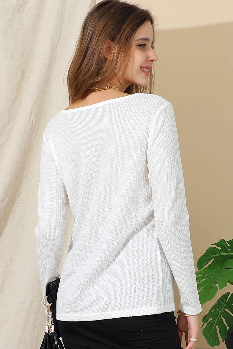 CWTTL1482_Casual V-Neck Loose Fit Long Sleeve Tops: MAUVE / (M) 1