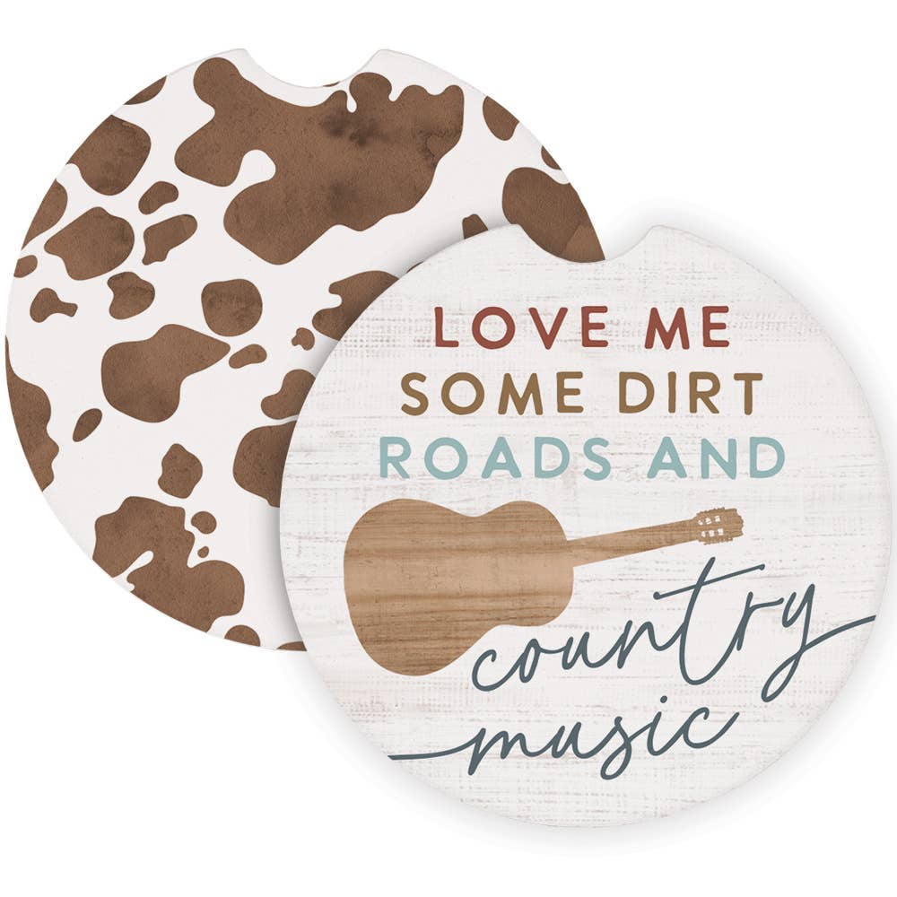 Country Music Cow Print Farmhouse Car Coaster Set