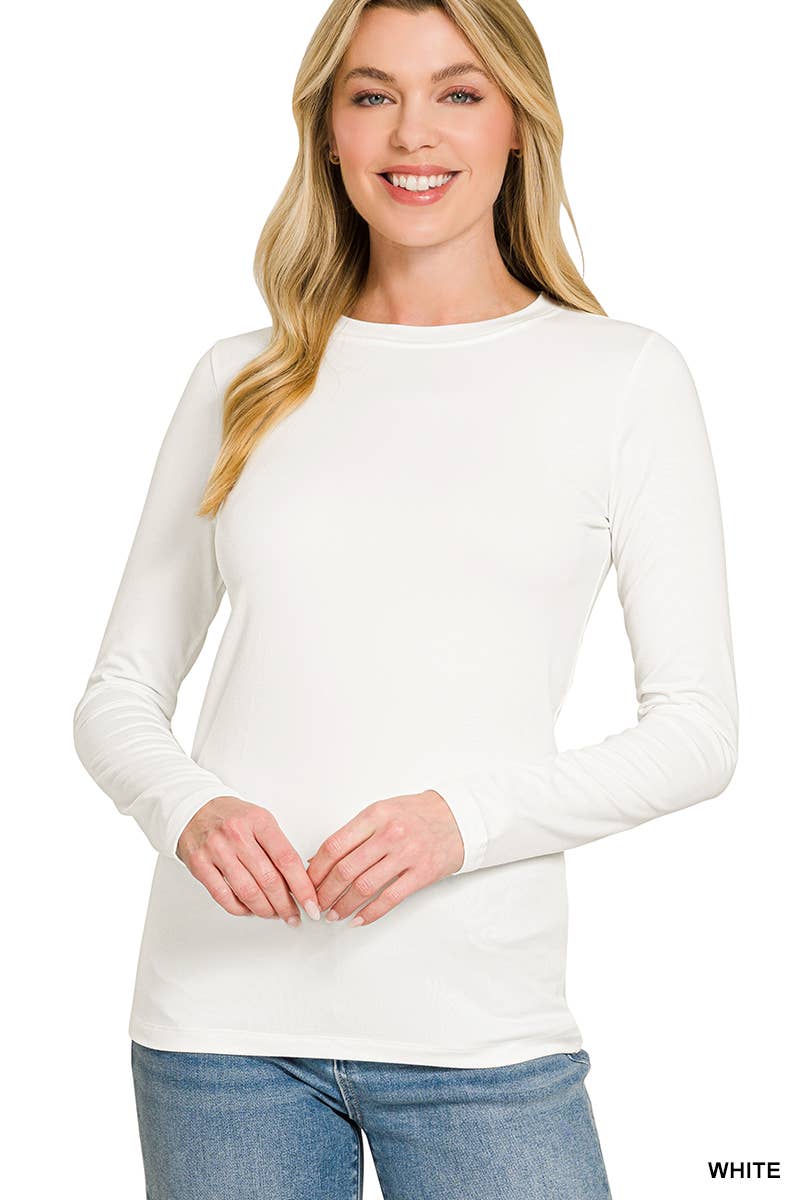 `Microfiber Long Sleeve Basic Tee Zenana: BRIGHT MAUVE-156598 / S