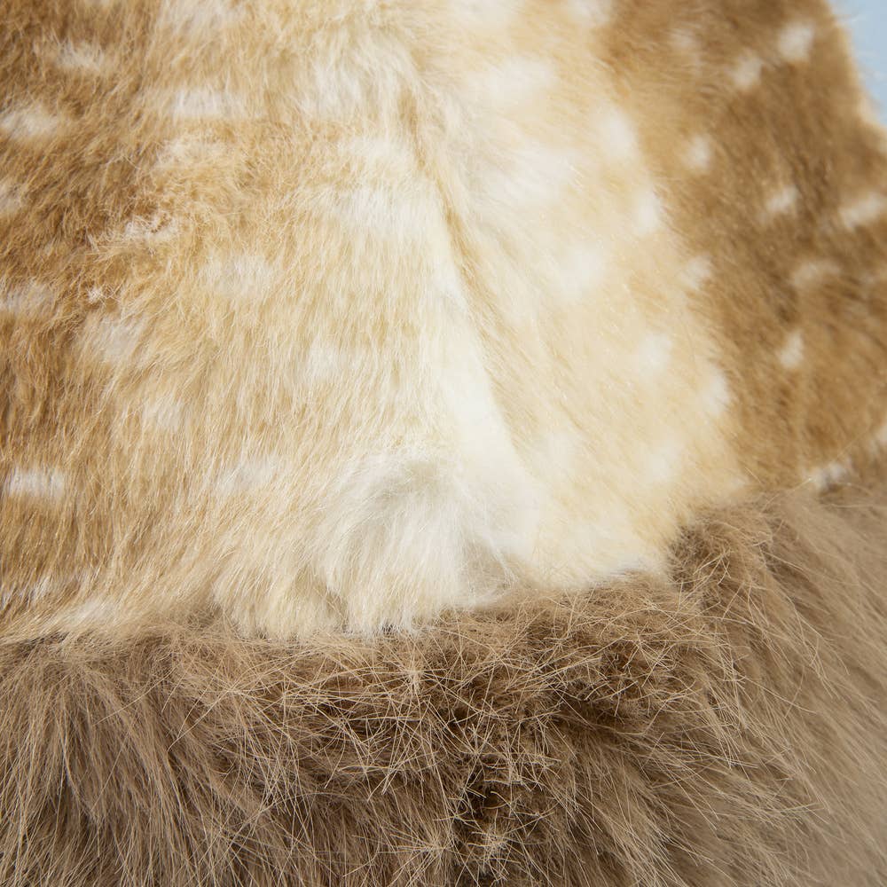 Deer Fawn Print Marled Fur Trim Bucket Hat: LBR