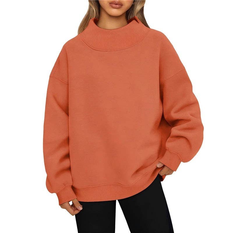 Solid Color High Neck Fleece Sweatshirt: GRAY BLUE / S