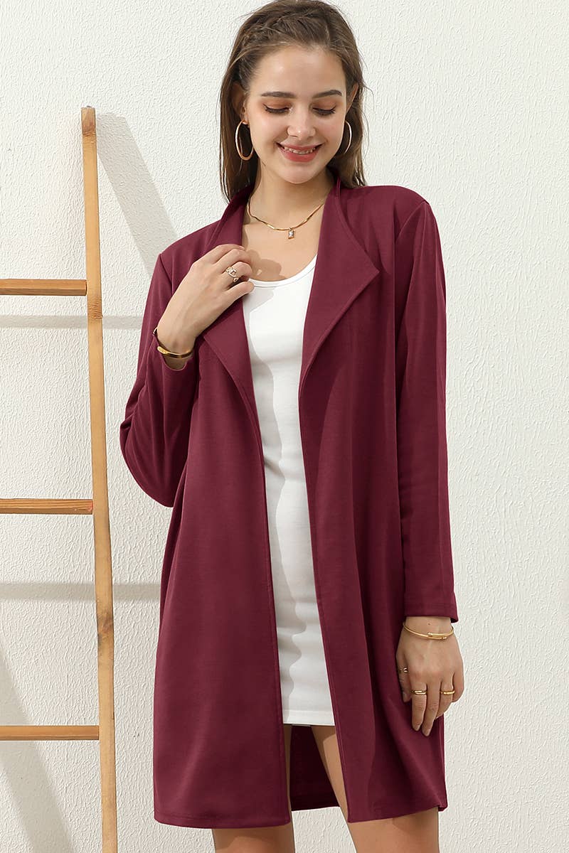CWOCO153_DRAPE OPEN FRONT OFFICE TRENCH JACKET BLAZER: BROWN / (M) 1