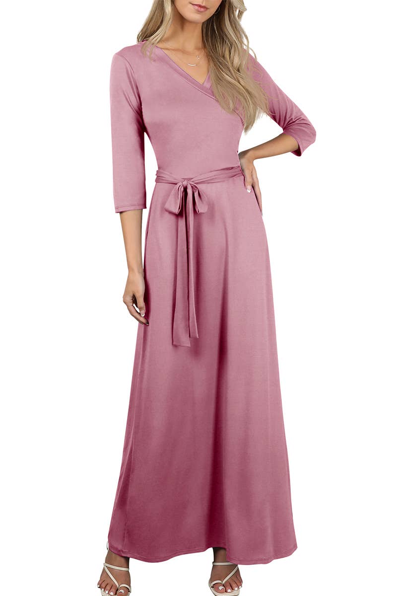 AWDMD283_3/4 Sleeve Knit Long Dress: VIOLET / (S) 1