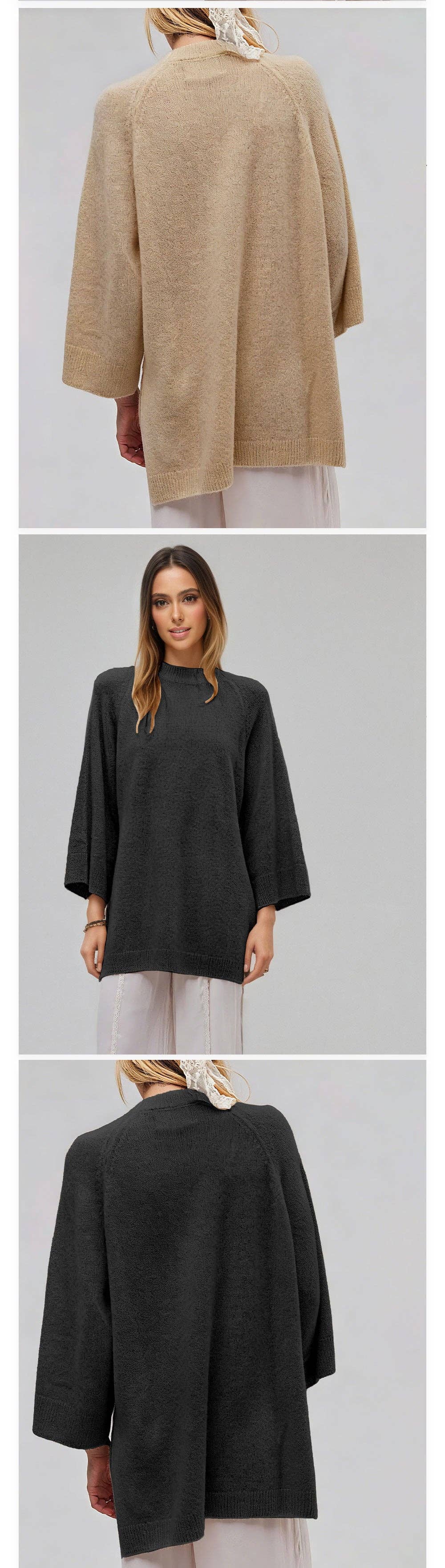 Oversized Crew Neck Knit Sweater Casual Loose Pullover Top: Black / 100%Polyester / S