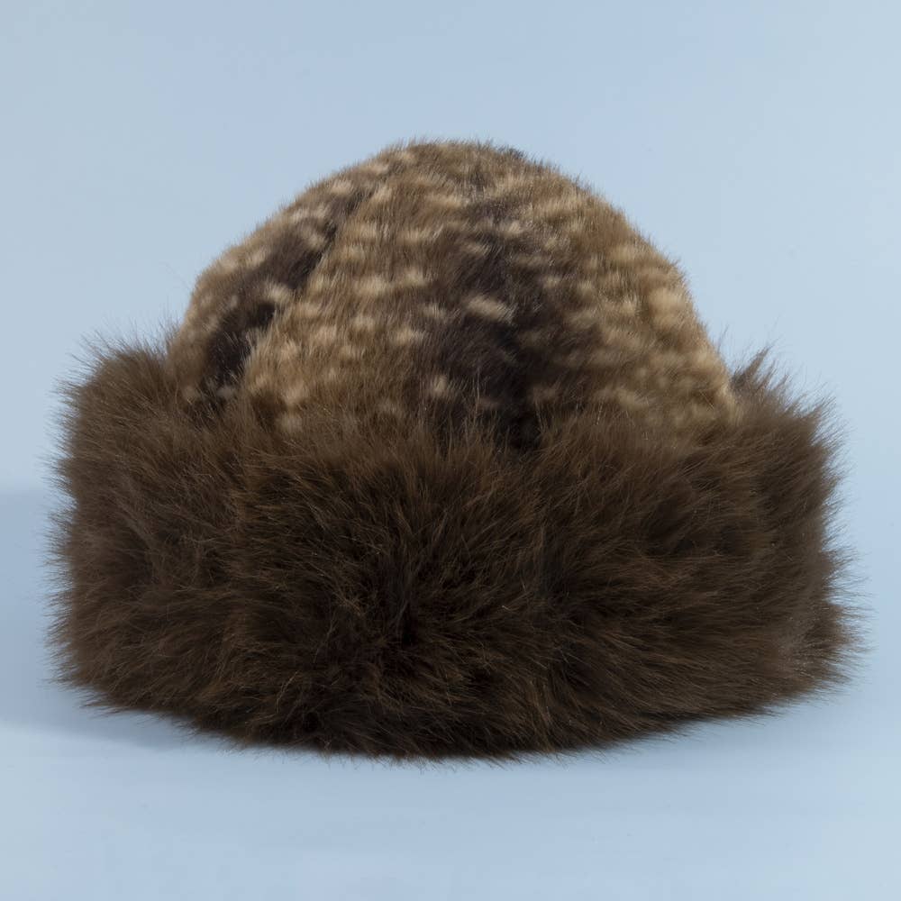 Deer Fawn Print Marled Fur Trim Bucket Hat: LBR