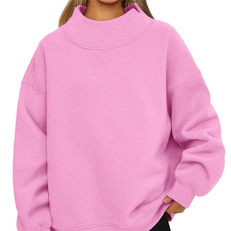 Solid Color High Neck Fleece Sweatshirt: GRAY BLUE / S
