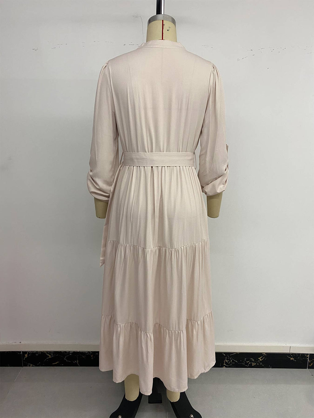 Casual,simple elegant stand-up collar long dress: APRICOT / (S) 1