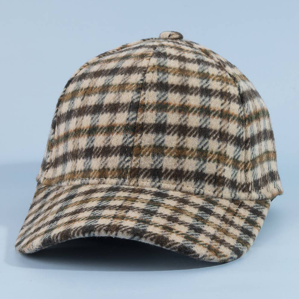 Tartan Check Curved Brim Baseball Cap: GN