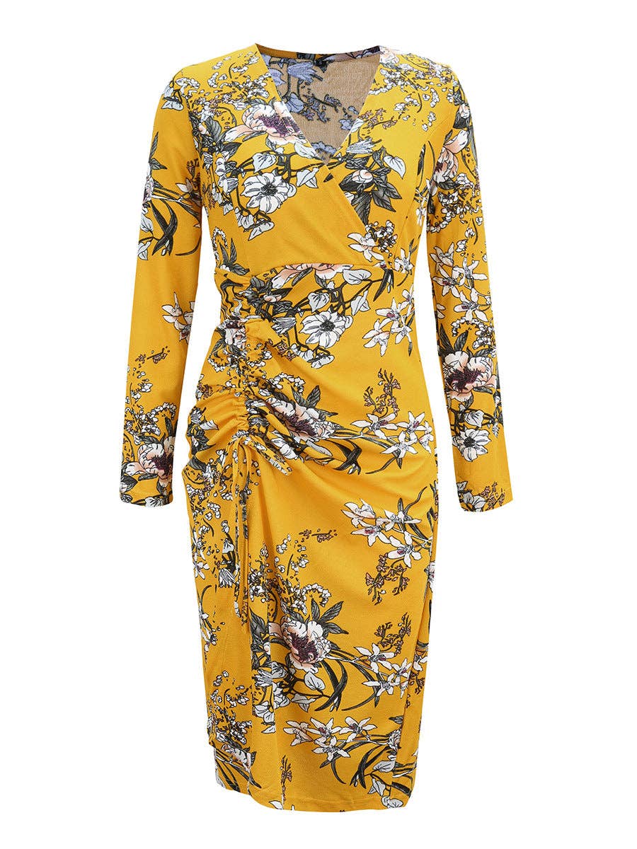 Long Sleeve Dresses: Yellow / Large