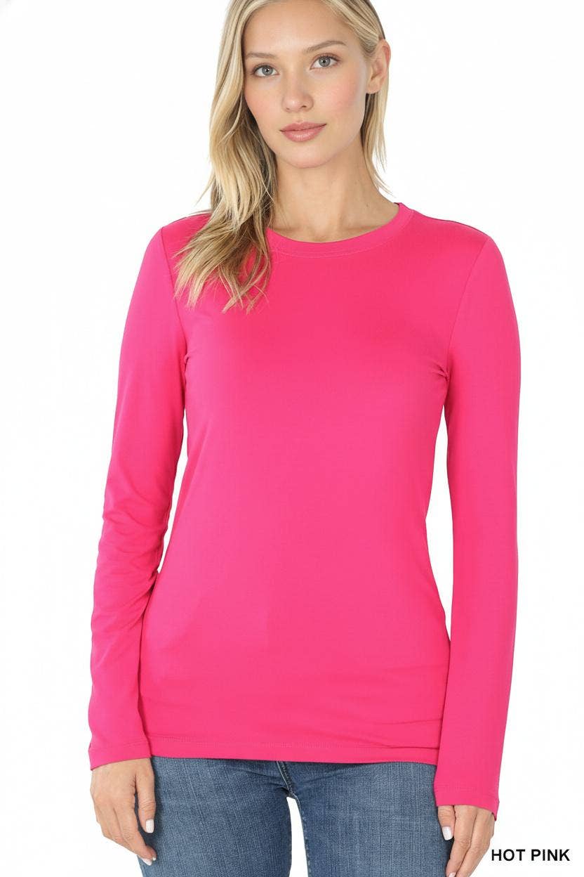 `Microfiber Long Sleeve Basic Tee Zenana: BRIGHT MAUVE-156598 / L